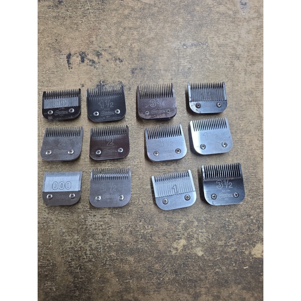 Vtg Lot of 12 OSTER HAIR CLIPPER BLADES Various Sizes Detachable, USA